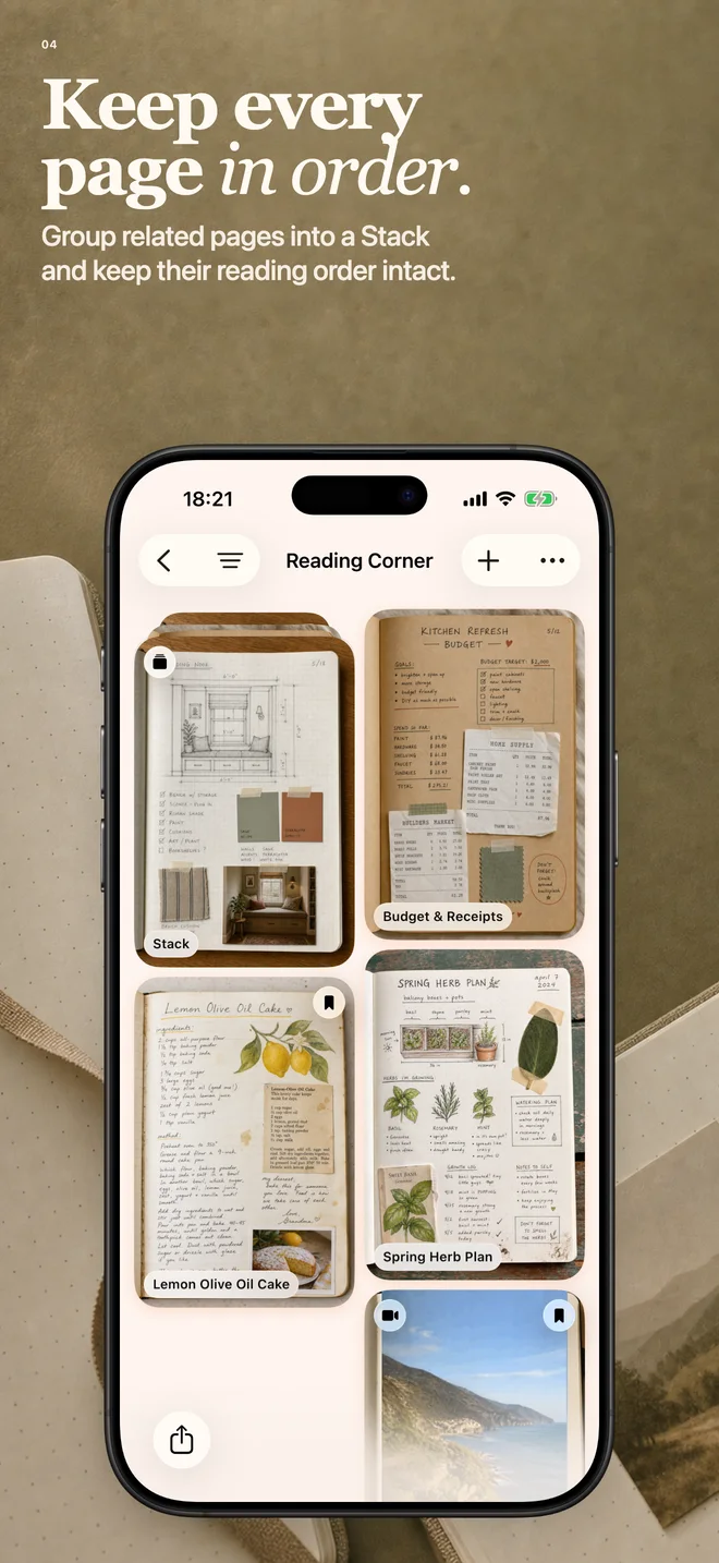 Reorder pages, move or copy them between journals, and merge or duplicate journals